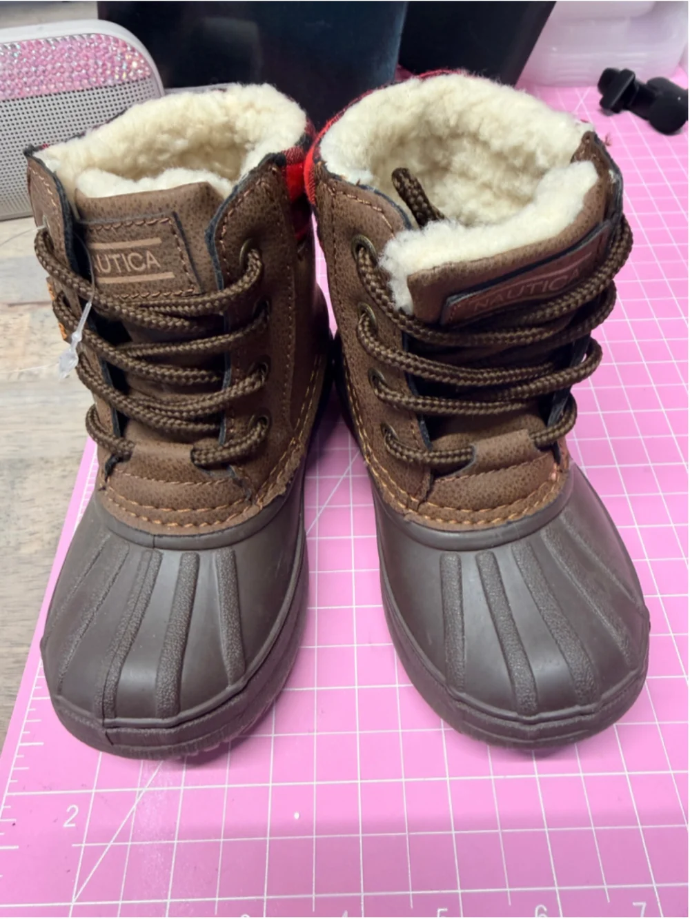 Baby Nautica Boots Size 7 Brown Red Plaid Booties Child - Picture 3 of 5